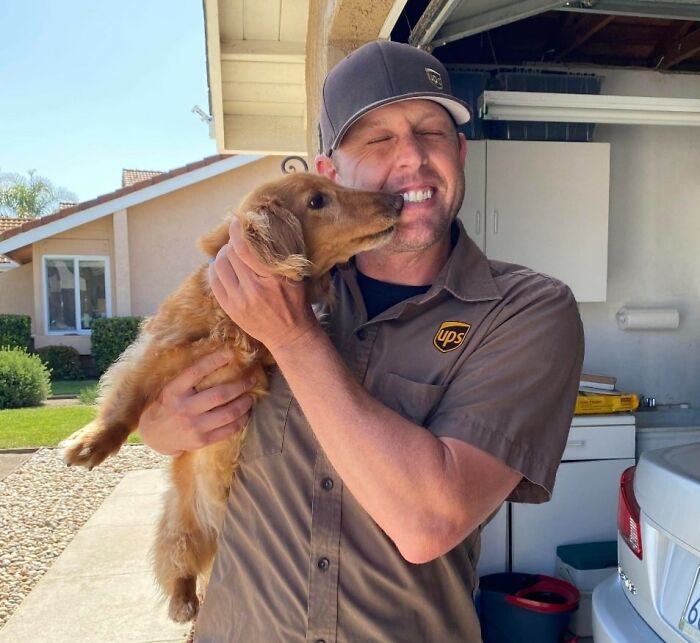 Here Is Our Dog Rooroo Thanking Michael Our UPS Driver In Carlsbad, Ca For His Dog Treat