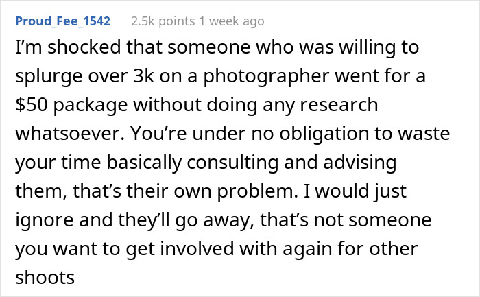 Bride Cancels Photographer For $3200 Because She Found Someone For $50, Regrets Her Decision And Asks Them To Do A Photoshoot For Free Bride Cancels Photographer For $3200 Because She Found Someone For $50, Regrets Her Decision And Asks Them To Do A Photoshoot For Free
