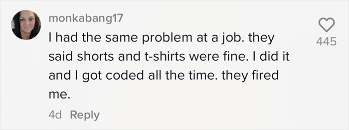 Plus-Size Woman Quits Job After Being Told To 'Cover Her Stomach' Despite All Of Her Petite Coworkers Wearing Similar Clothes Plus-Size Woman Quits Job After Being Told To 'Cover Her Stomach' Despite All Of Her Petite Coworkers Wearing Similar Clothes