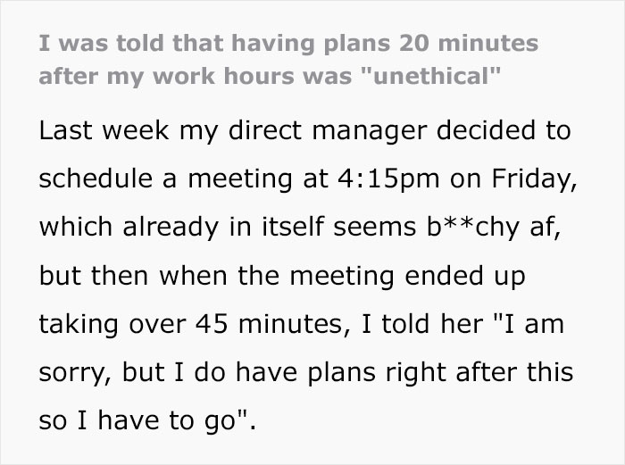 Employee Laughs In Boss' Face For Saying It's "Unethical" To Make Plans After Work, Takes The Case To The Director