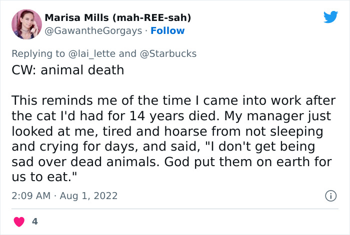 The manager asks the worker to switch days. She puts down her beloved sick family dog ​​so she can cover the shift.