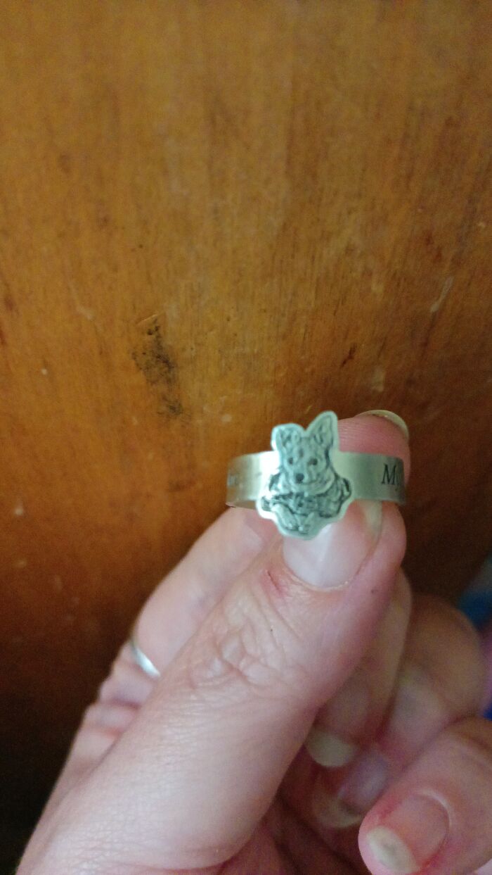 I Sent In A Picture Of My Dog Pookie To A Place On Aliexpress And I Got This Silver Ring Back. It Also Says My Love Pookie On It