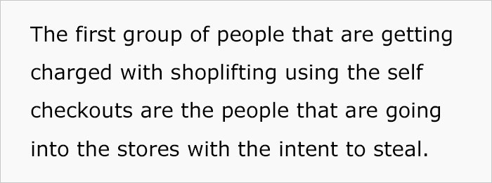 Text discussing shoplifting charges related to self-checkouts in supermarkets. Text discussing shoplifting charges related to self-checkouts in supermarkets.