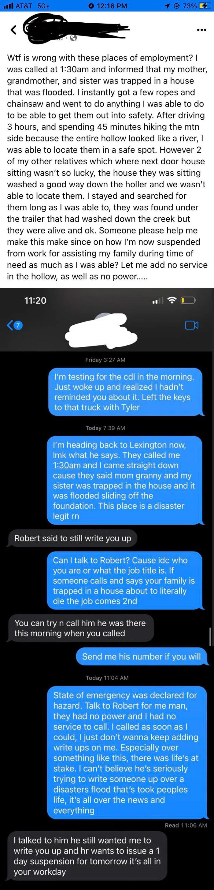 Found On Facebook. Someone From My Town Got Written Up, Suspended For A Day For Helping Save His Family From Eastern Kentucky Flood