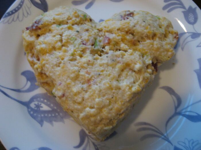 Bacon, Cheddar Cheese, And Green Onion Scone. Heart Shape Was A Happy Accident