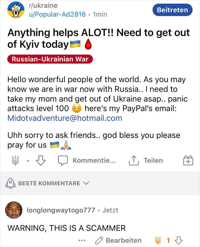 Most Disgusting Thing I‘Ve Seen All Year. American Pos Pretending To Be An Ukrainian Citizen, Trying To Get Donations