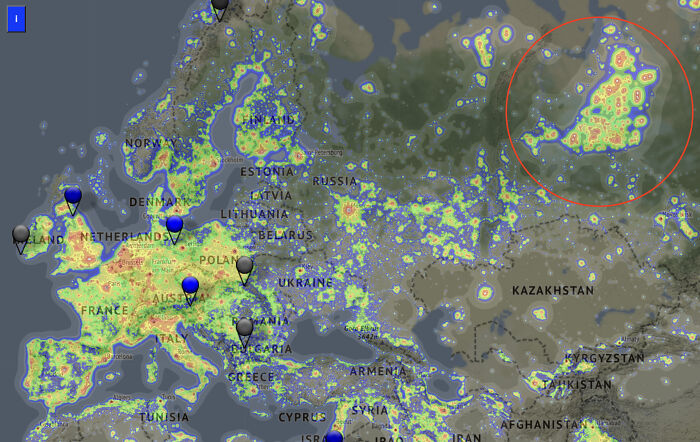 Does Anyone Know What Causes This Chunk Of Light Pollution In Russia East Of The Ural?