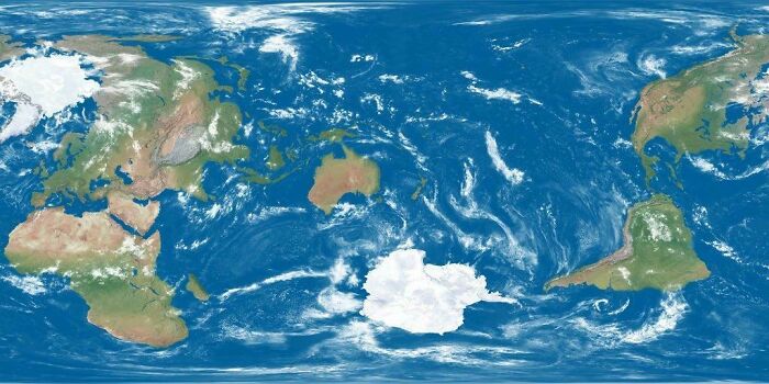 Mapa del mundo centrado en Nueva Zelanda