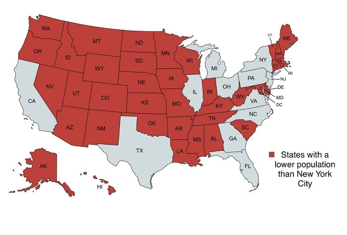 States With A Lower Population Than New York City (Includes Dc)