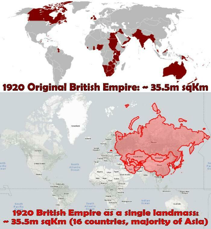 The Amount Of Area The British Empire Controlled At It's Peak (1920) Represented As A Single Landmass In Asia