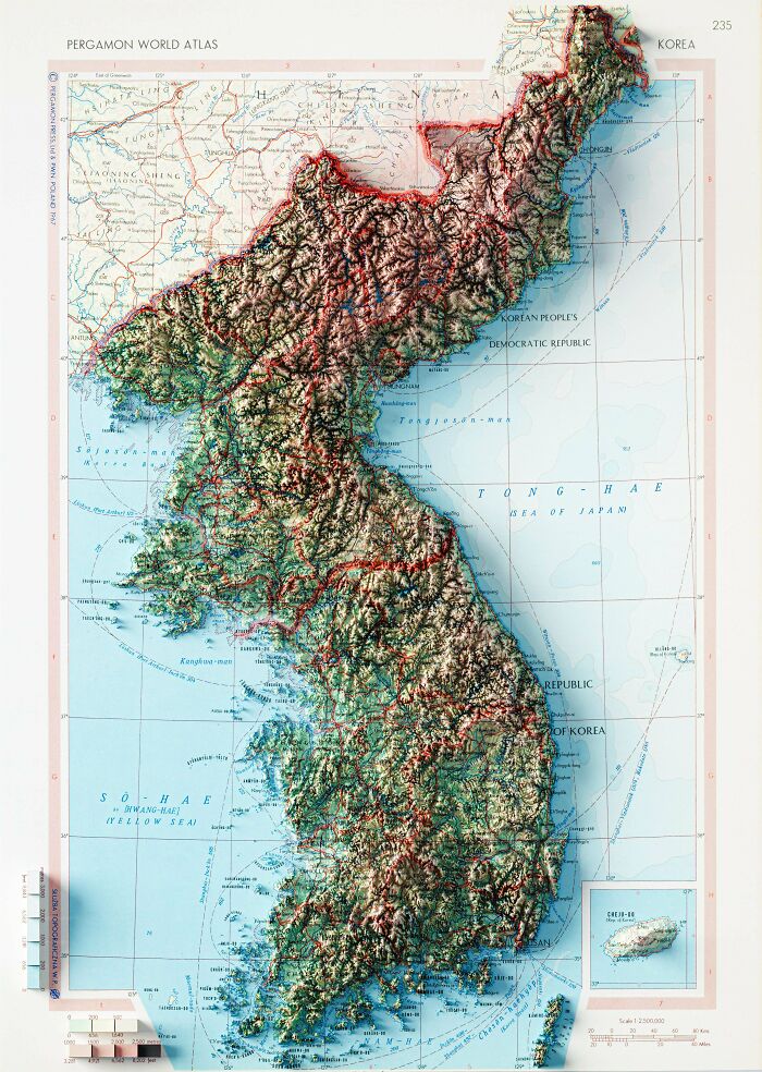 A Relief Map I Made Of The Korean Peninsula Using A 1967 Map Of The Region