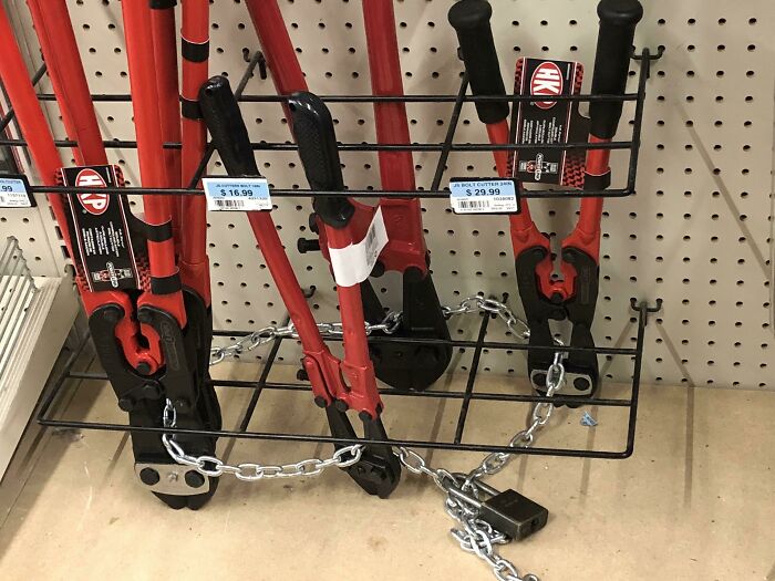Securing Bolt Cutters From Shoplifting With A Small Chain