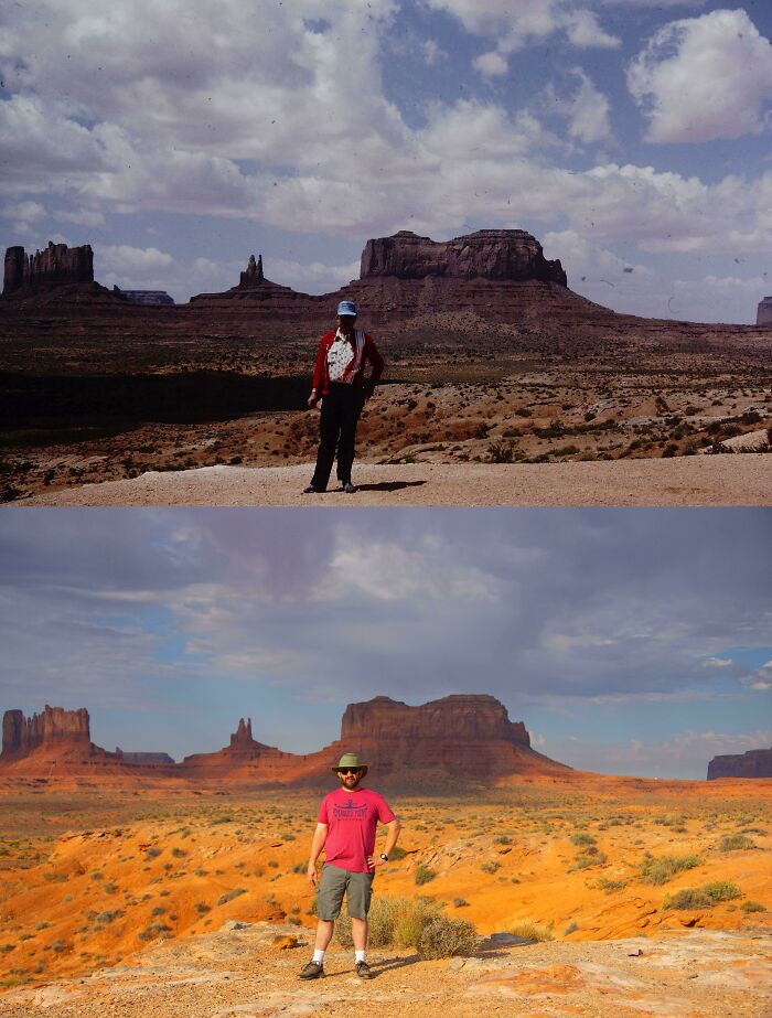My Dad In Monument Valley In 1984, And Me In The Same Spot In 2020. We Were Both Age 42 At The Time.