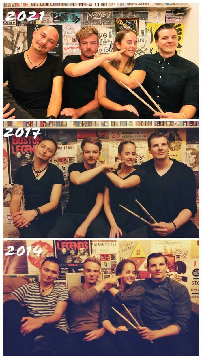 Each Time We Play A Hometown Gig We Take A Backstage Photo. This Is Us (Glaston) Throughout The Years.