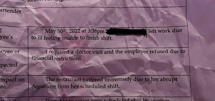 Written Up For Throwing Up At Work And Not Being Able To Afford A Doctors Note To Explain Why