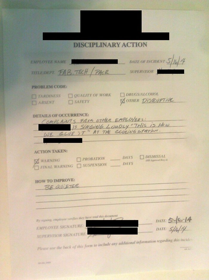 My Buddy Got Written Up At Work After Some Complaints. His Supervisor Thought It Was Hilarious Though