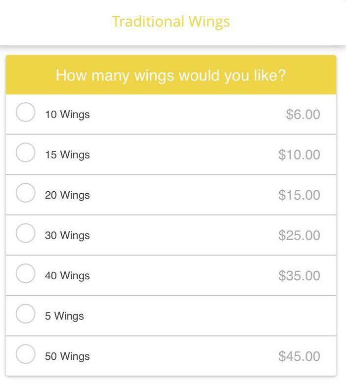 Twenty Wings For $12 Or Twenty For $15 Or Twenty Five For $16