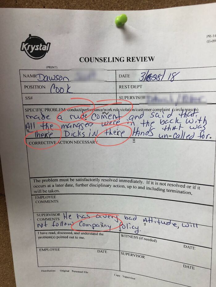 My Friend's Kid Dawson Is Savage. He Was Written Up At Work So He Posted It, But Not Before He Spell Checked It