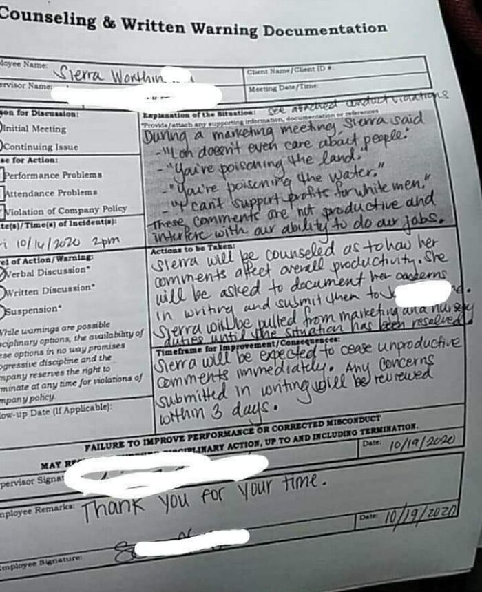 A Friend Got Written Up At Work The Other Day