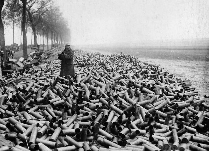Some Shell Cases On The Roadside In The Front Area, The Contents Of Which Have Been Dispatched Over Into The German Lines