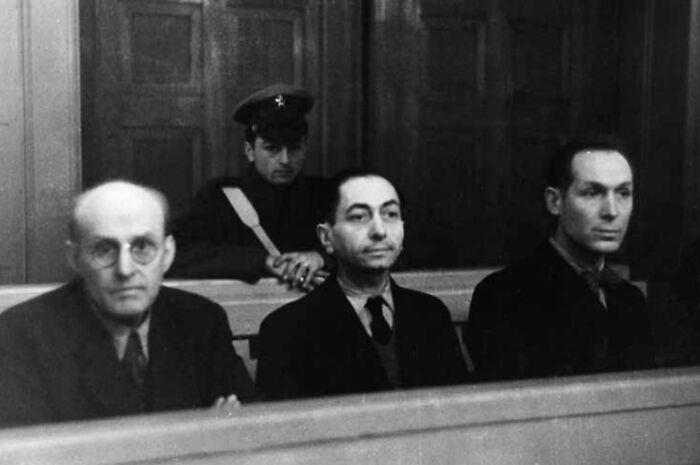 Bruno Tesch (Left), A Chemist, Entrepreneur, And Co-Inventor Of Pesticide Zyklon B, Goes On Trial With Two Coworkers