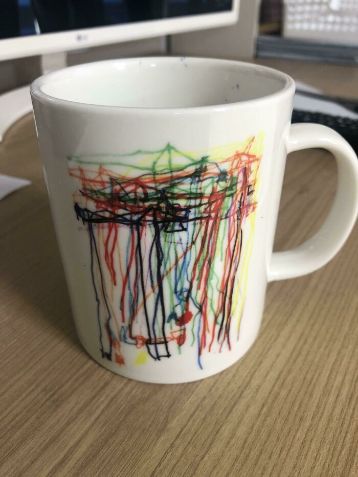 Hi, All. This Is A Mug With My Son's Work On It. My Son Was Diagnosed With Autism Spectrum Disorder, And We Live In An Area With Many Construction Sites. I Think It Expresses Many Tower Cranes Of Various Colors
