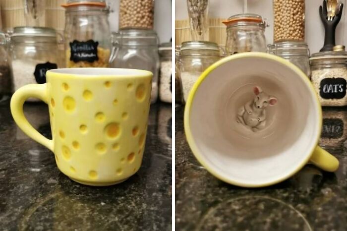  Una taza con forma de queso y una pequeña sorpresa