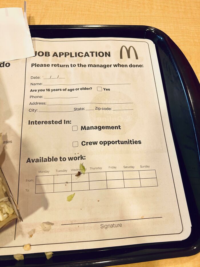 Mcdonalds Is Desperate Enough To Put A Job Application As Their Tray Liner Paper
