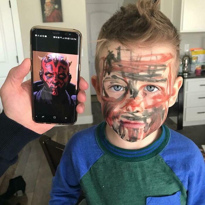 My 4 Year Old Found Permanent Markers And Is So Proud That He Is Now Darth Maul
