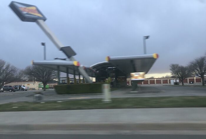 Here In Amarillo, Winds Got Up To Around 80 Mph And Knocked Down The Sign At The Local Sonic