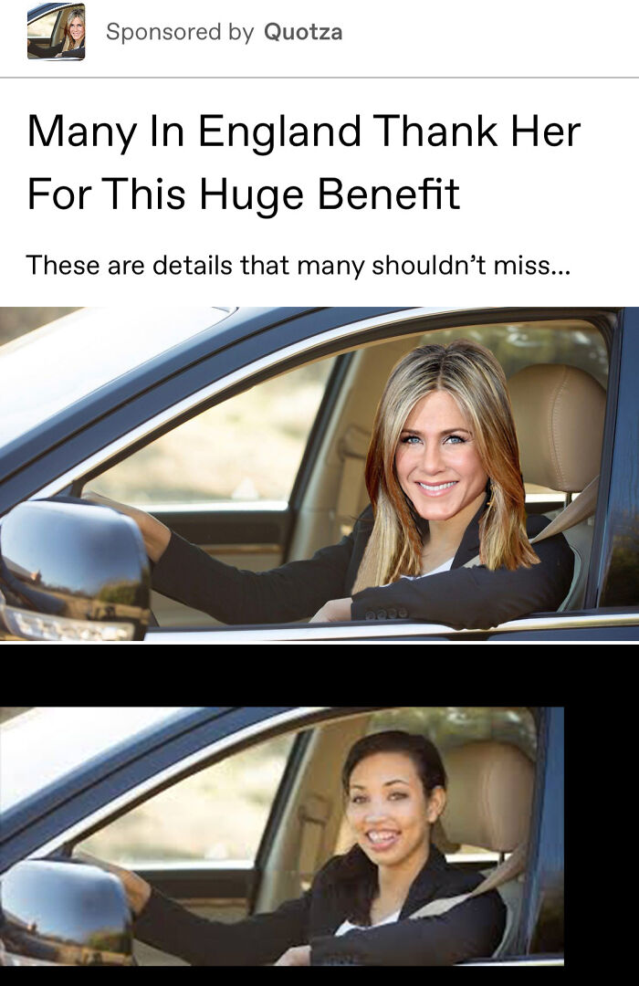 Saw This Ad With Jennifer Aniston's Head Badly Pasted Onto A Stock Image. Reverse Image Search Shows The Original