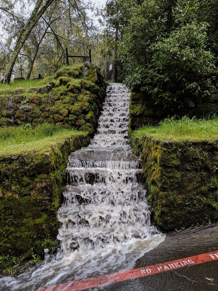 Heavy Rain Turns Stairway Into A Waterfall