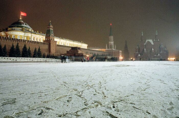 December 21, 1991. For One Of The Last Times, The Soviet Flag Flies Over The Kremlin At Red Square In Moscow