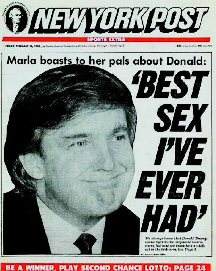 February 16, 1991. The New York Post Releases Its Infamous 'Best Sex I've Ever Had' Cover With Donald Trump
