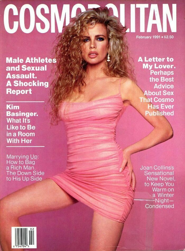 February 1991. Kim Basinger Features On The Cover Of Cosmopolitan