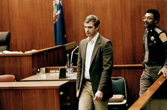 January 30, 1992. Confessed Serial Killer Jeffrey Dahmer Is LED Into The Courtroom On The First Day Of His Sanity Trial In Milwaukee