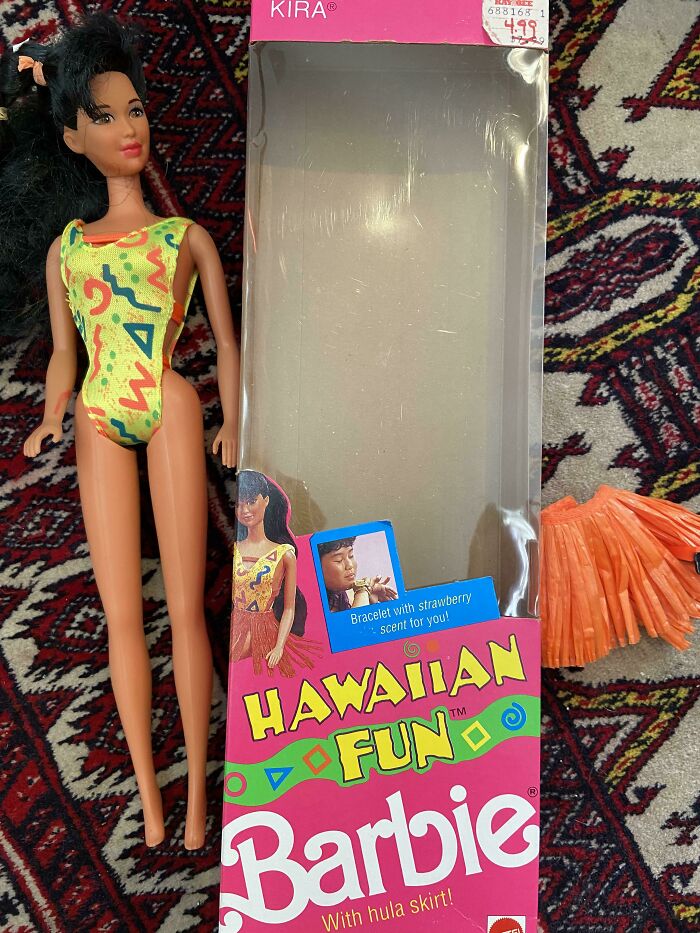 Hawaiian Fun Barbie Doll From 1991, Complete With ‘Saved By The Bell’ Type Shapes And Kaybee Toys Price Tag On The Box