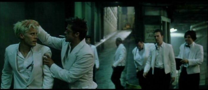 If You Watch Fight Club With Brad Pitt And Ed Norton Giving Commentary They Laugh At Meat Loafs Wardrobe Malfunction. His Trousers Fall Down In The Background Of This Scene