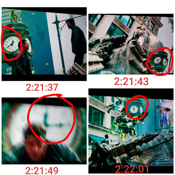 In "Transformers: Dark Of The Moon" The Clock In The Background Shows Different Times Within Seconds. (Red Is The Running Time Of The Movie)