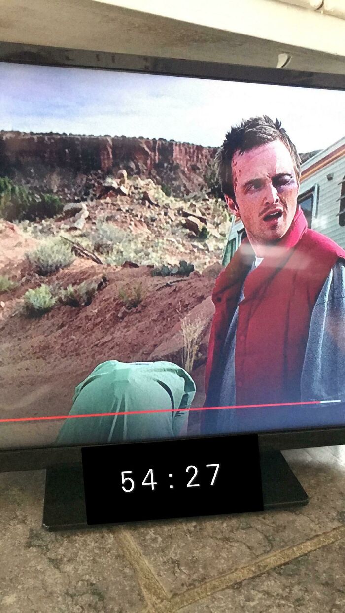 In The Pilot Episode Of Breaking Bad You Can See What I Think Is Bryan Cranston’s Mic Pack On His Back When He Bends Over To Vomit. 54:27