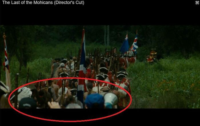 In The Last Of The Mohicans (1992) You Can See The Crew's Baseball Caps And Megaphone