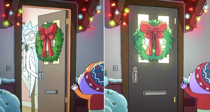 In Rick And Morty S04e06: When Rick Closes The Door On Goomby, The Hinges Stay On The Outside Of The Door