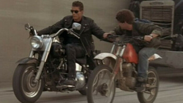 In Terminator 2 (1991), When Arnold Rides His Motorcycle Next To The Semi And Picks Up John, It's Clearly A Stunt Double