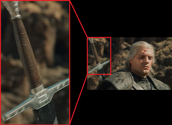 [the Witcher] Geralt's Obvious Plastic Sword In Close Up Shot - They Either Didn't Think It'd Be Noticeable Or Forgot To Use The Hero Prop