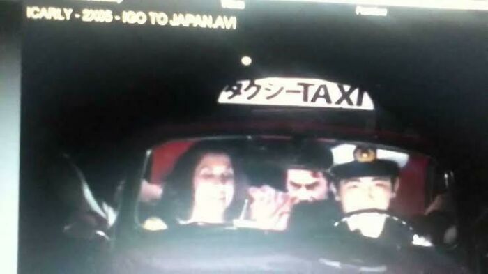 Apologies For The Terrible Image, But The Icarly Episode Where They Go To Japan; The Taxi They Are In Is Left-Handed, Where In Japan They Drive Right-Handed Cars