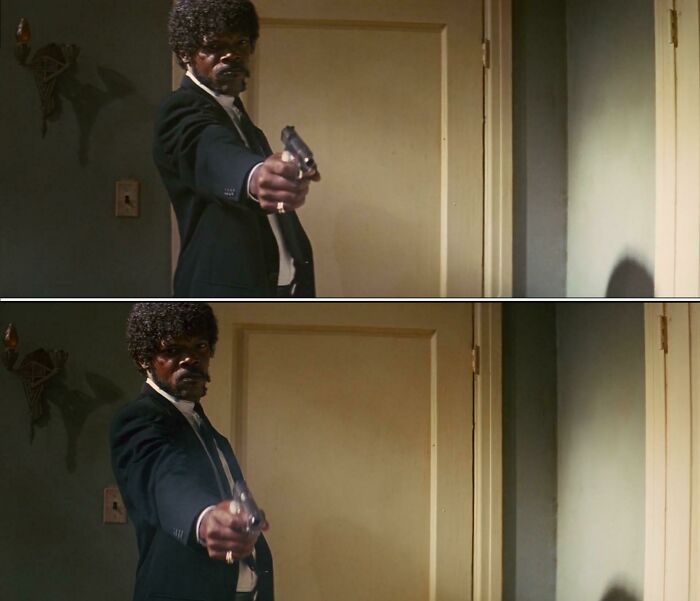 In Pulp Fiction After Jules Finishes Shooting Brett His Pistol Is Empty And It Locks Back. Near The End Of The Movie When The Scene Is Repeated, This Doesn't Happen
