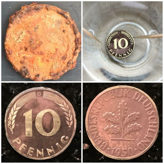 Found A Rusty Coin. After Cleaning It Turned Out To Be 10 Pfennig. Cleaned With Sandpaper, Vinegar, Toothpicks And Brush