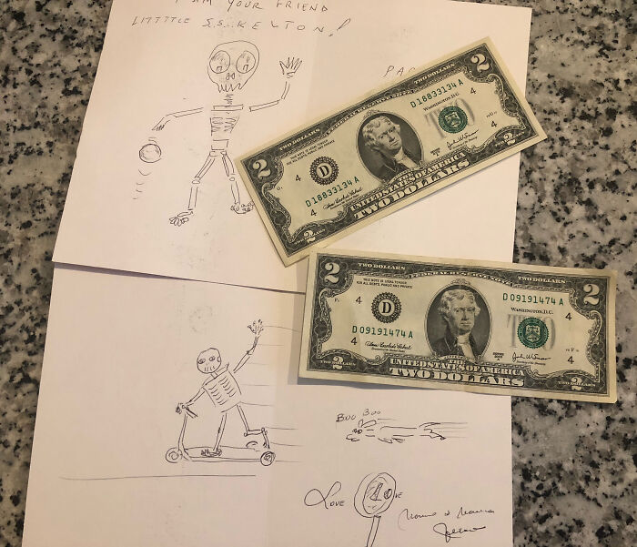 My 94-Year-Old Grandpa Always Sends My Sons A $2 Bill And A Sketch For Holidays