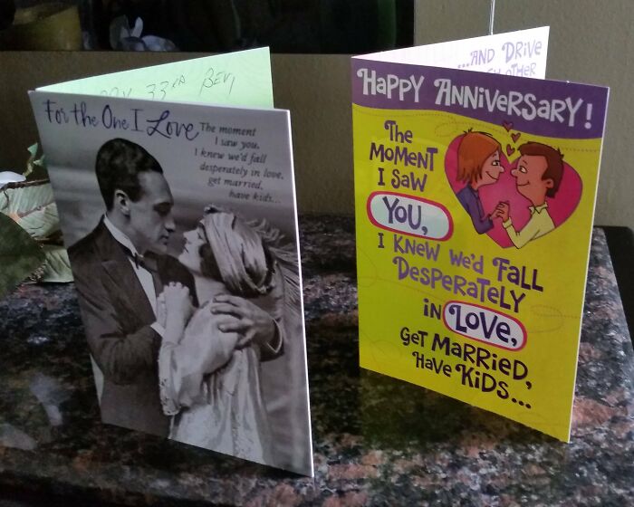 For My Parents' Anniversary They Got Each Other Different Cards With The Same Text