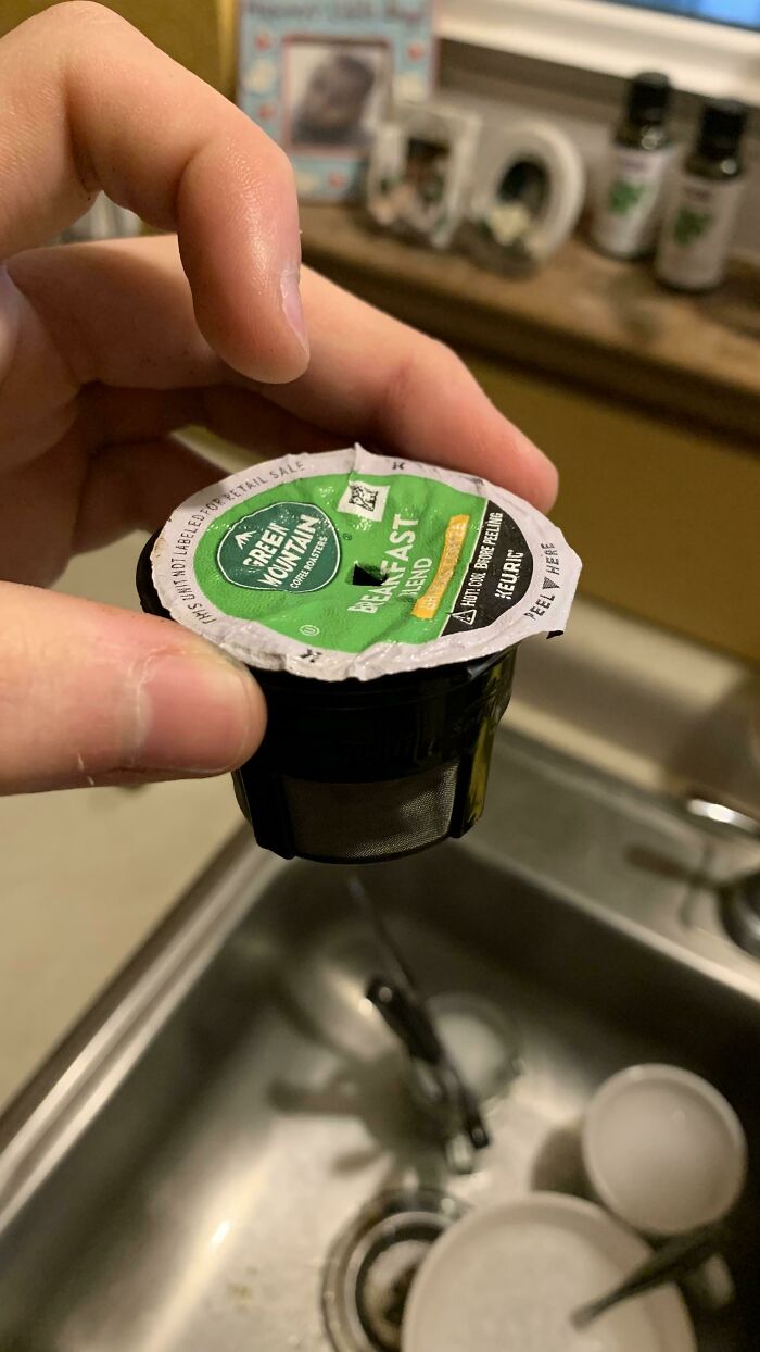 Keurig Sensor Blocks Your Brew Unless It's "K-Cup Compatible", Aka Has Scannable Foil. Slap On An Old Foil To A 3rd Party Cup And Suddenly No Issue